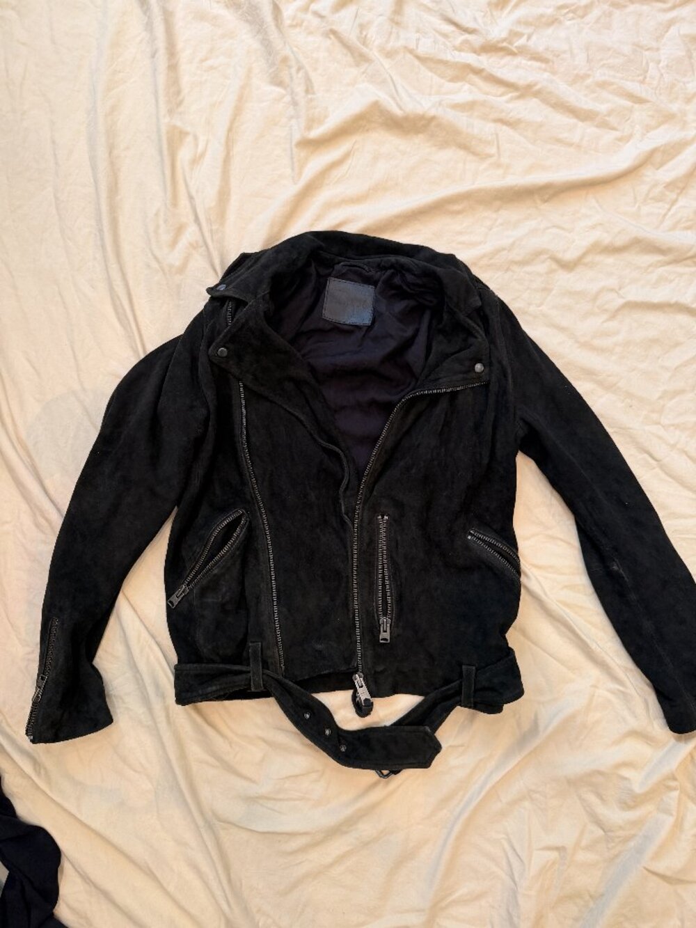 AllSaints Black Suede Moto Biker Jacket